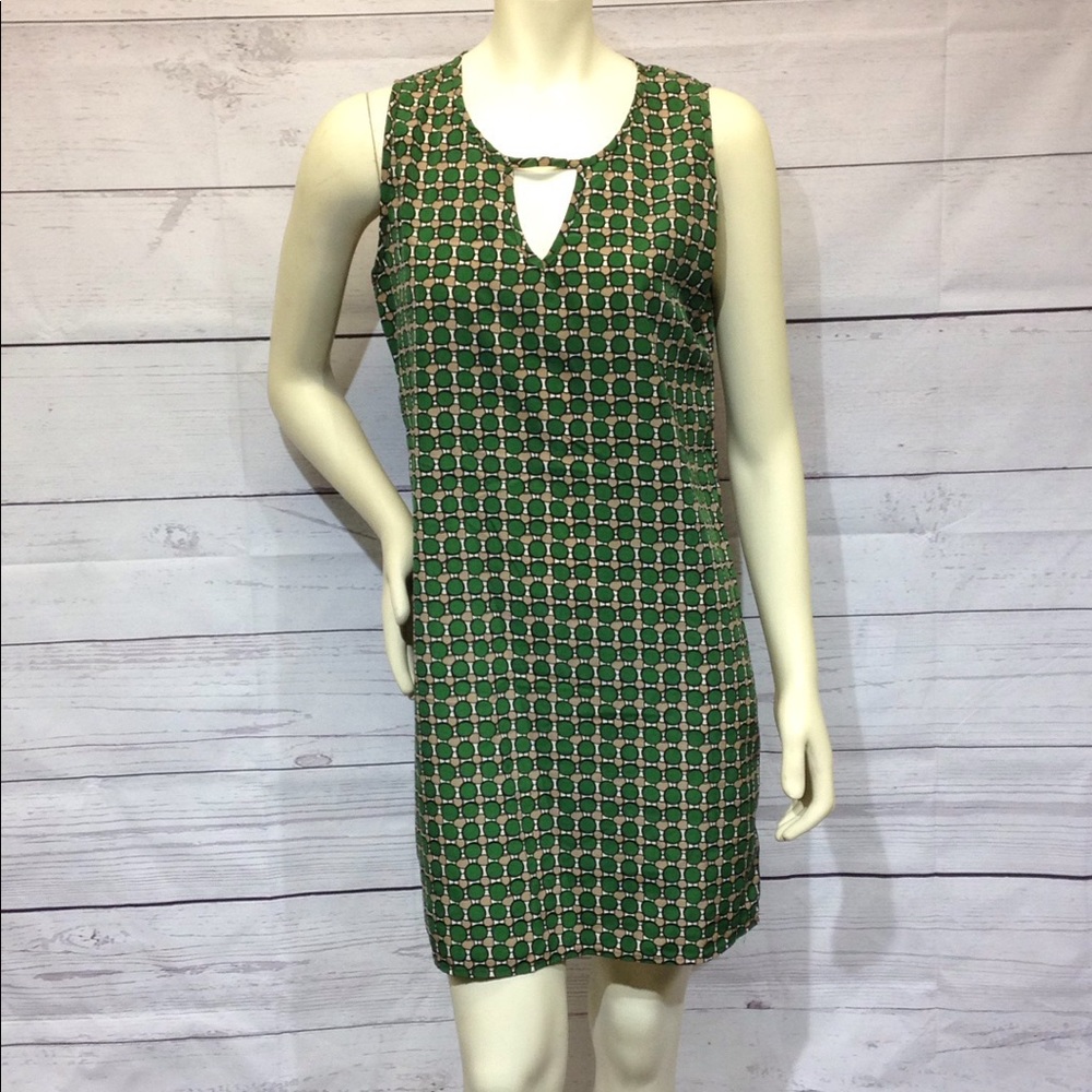 Paisley and Ivy Sleeveless Shift Dress Green Tan M